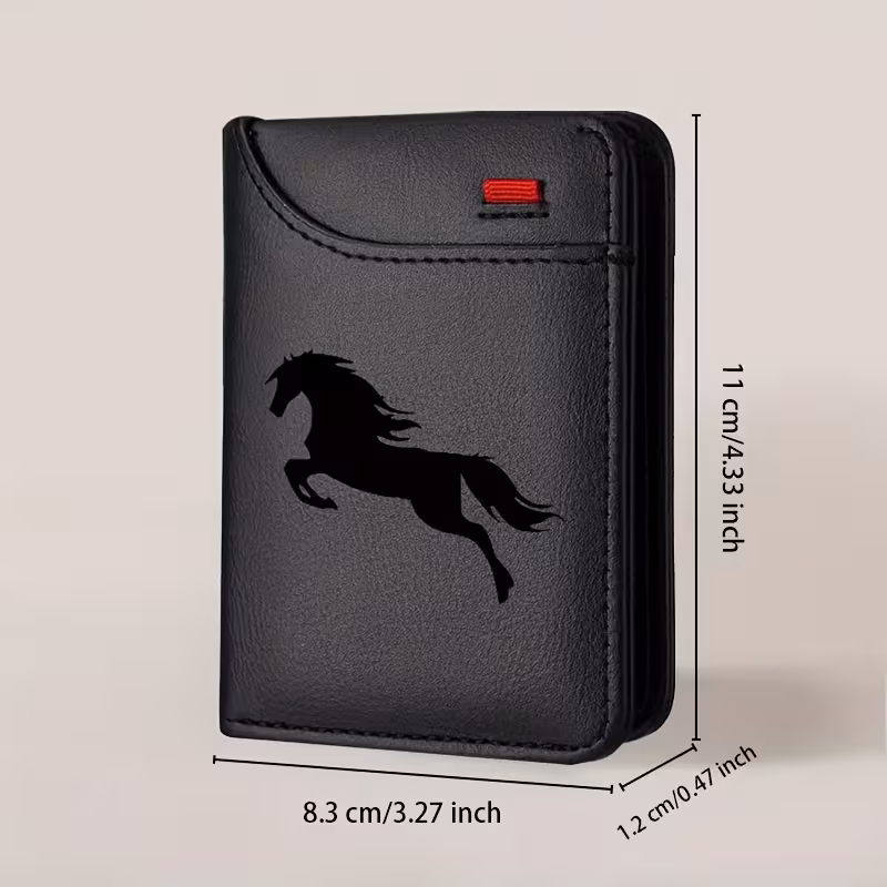 1pc men's vintage faux leather credit card wallet - regal black horse print - slim & soft design with multiple card slots, business style id & credit card holder, travel coin purse, perfect for men's