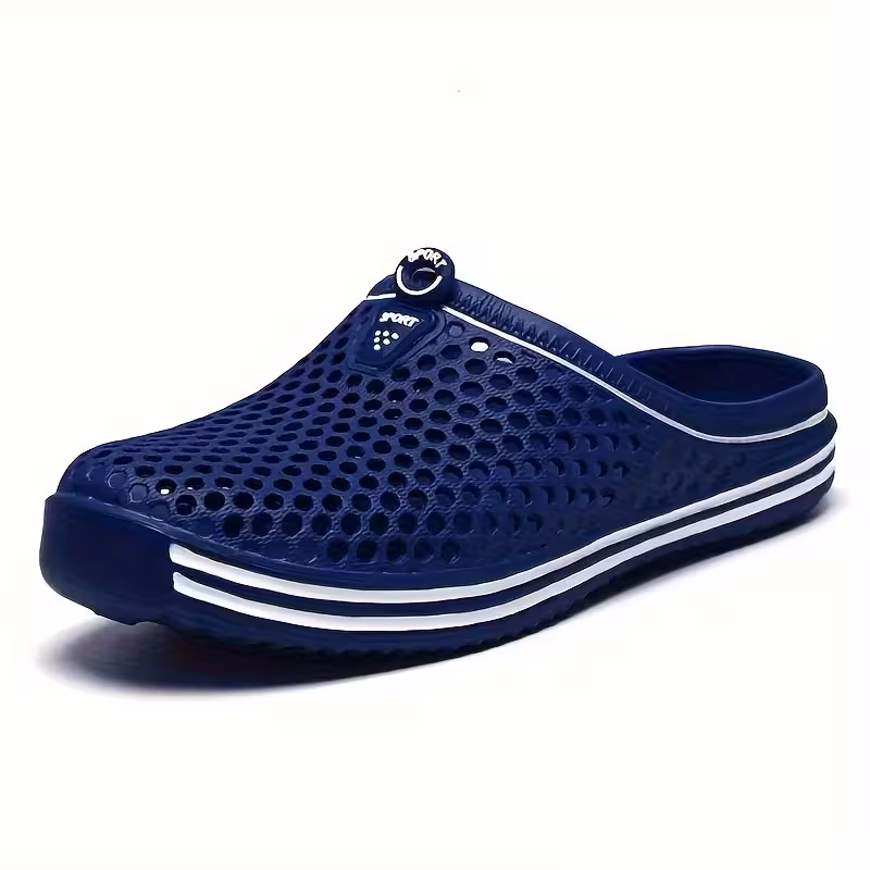 Men'S Hollow Perforated Mule Clogs Sandals, Striped Platform Backless Casual Shoes, Outdoor Beach Daily Walking Footwear