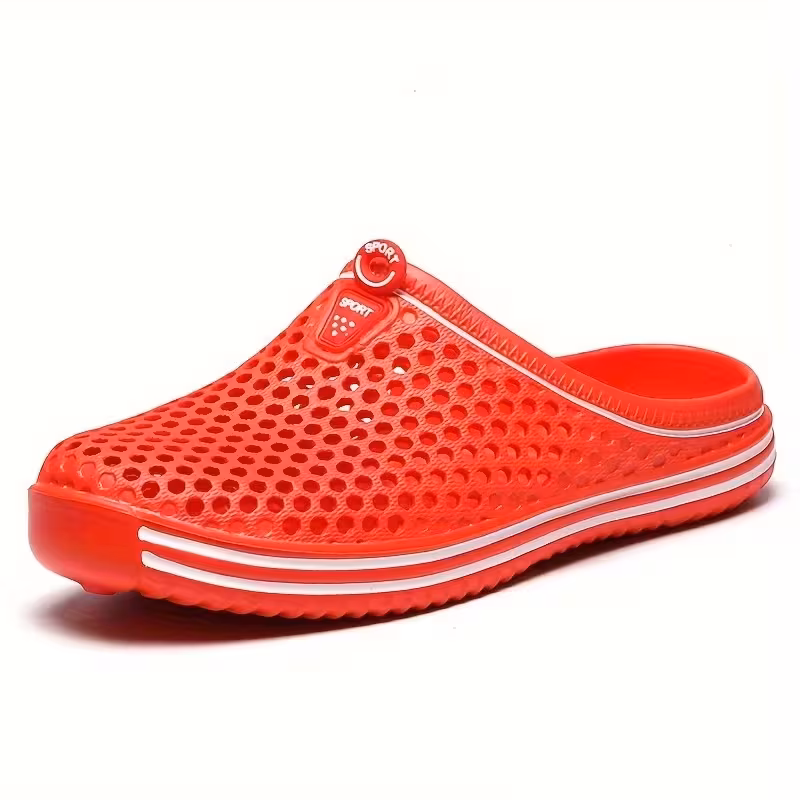 Men'S Hollow Perforated Mule Clogs Sandals, Striped Platform Backless Casual Shoes, Outdoor Beach Daily Walking Footwear