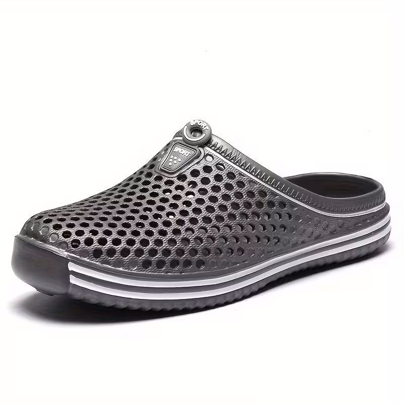 Men'S Hollow Perforated Mule Clogs Sandals, Striped Platform Backless Casual Shoes, Outdoor Beach Daily Walking Footwear